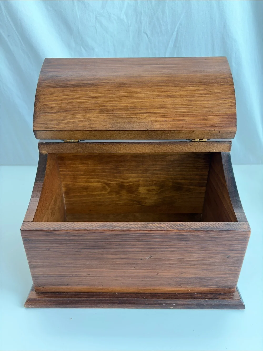 Vintage solid wood brass hinge counter storage keepsake box Currier & Ives inla